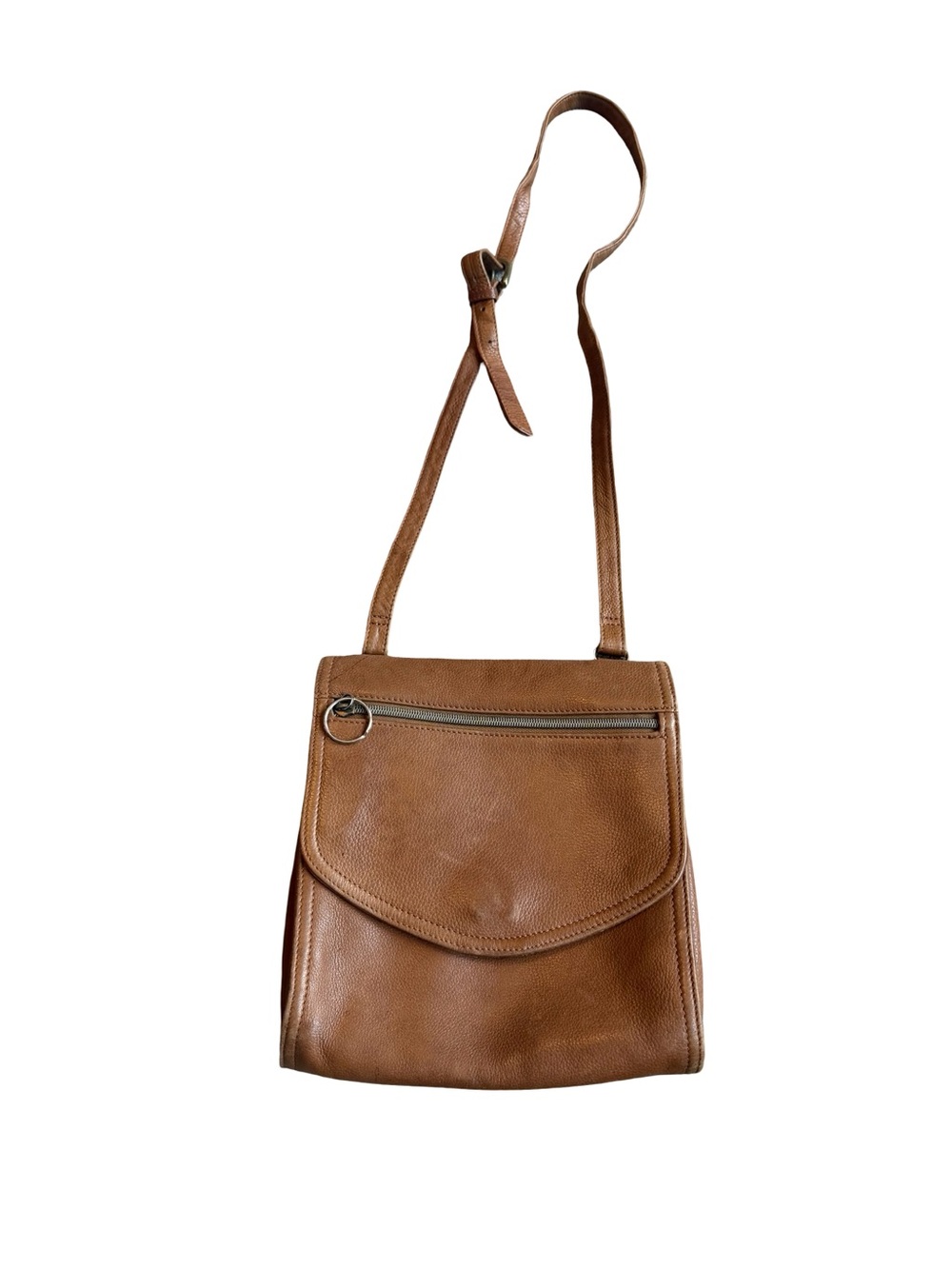 Fossil 75082 Cognac Leather Crossbody Bag Flap Front Purse Snap One Size Women's